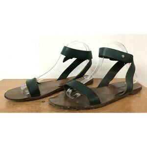 Everlane Dark Hunter Green Leather Sole Grecian Ankle Strap Sandals 9 39.5 Italy
